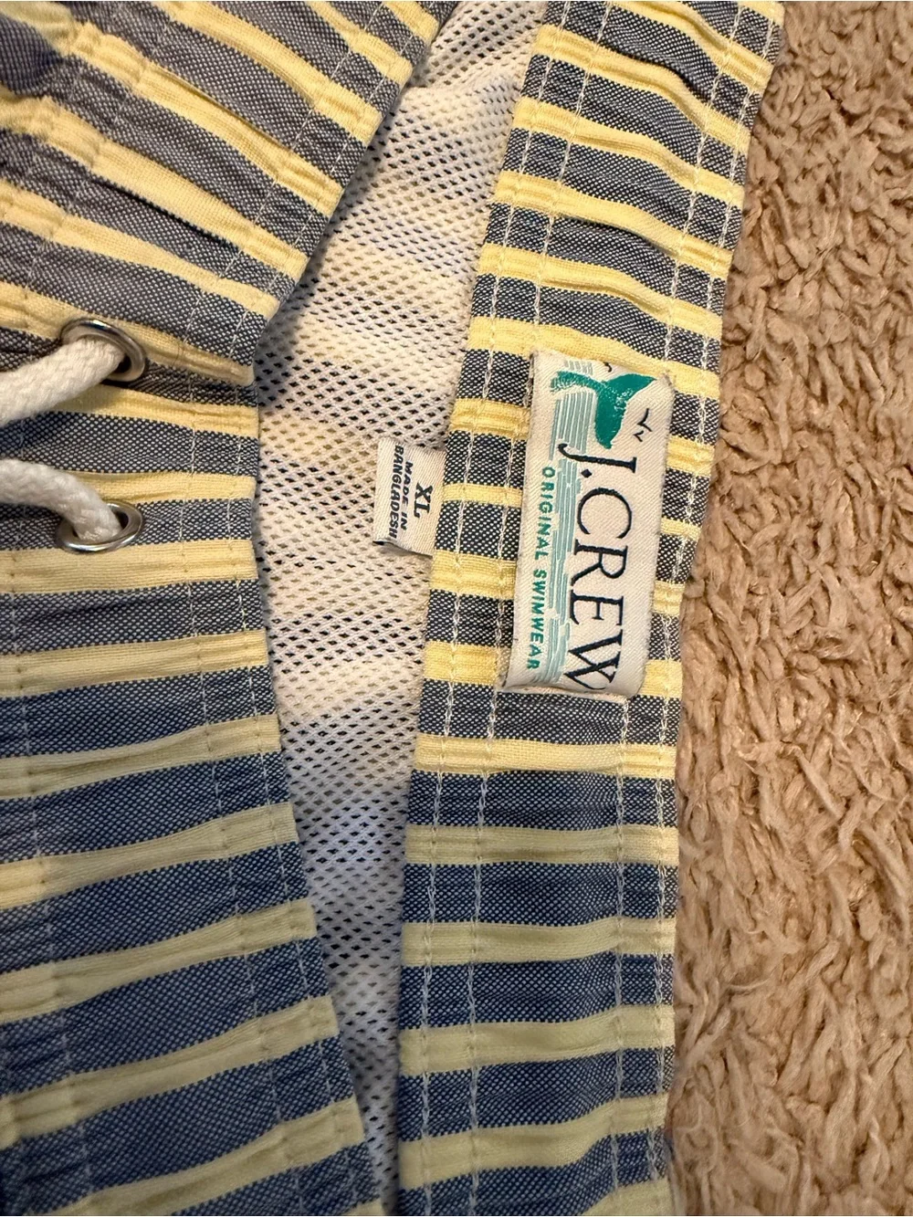 J. Crew Yellow and Gray Striped Swim Trunks